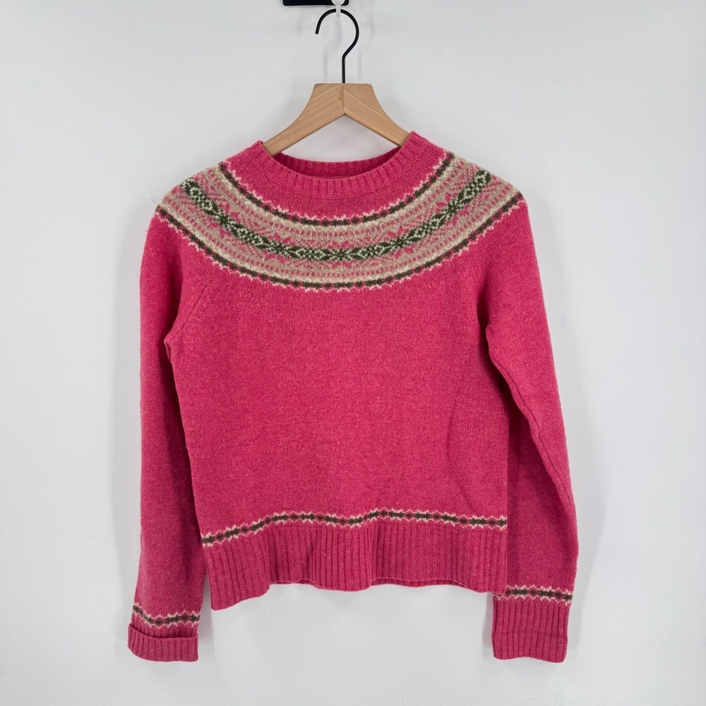 Vintage J. Crew Pink Fair Isle Lambswool Sweater Size M Nordic Cottage Heritage